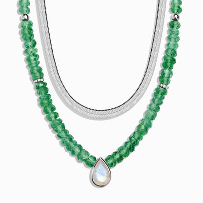 Green Onyx Free Spirit Necklace & Herringbone Chain