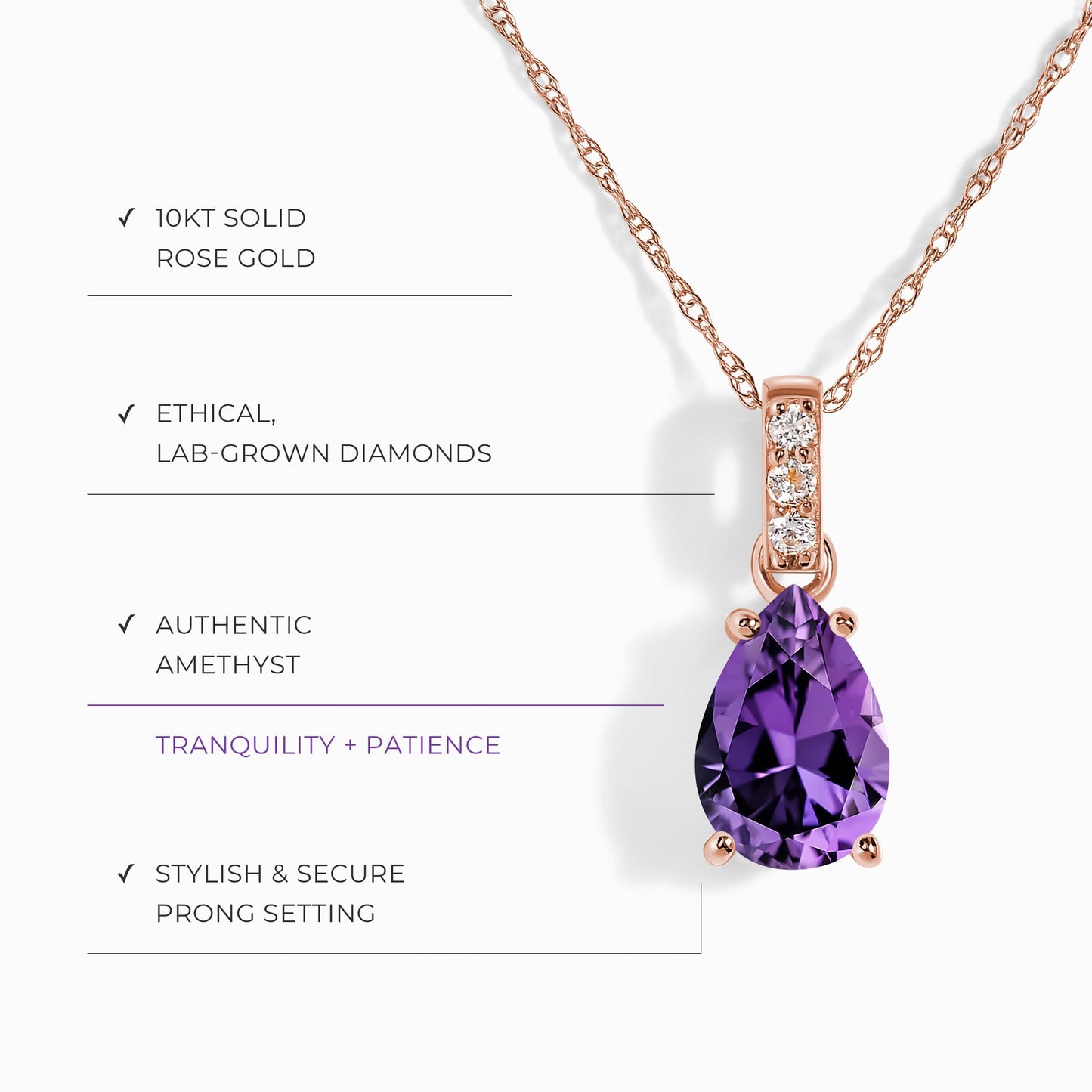 Amethyst Lab Diamond Necklace Sway - February Birthstone