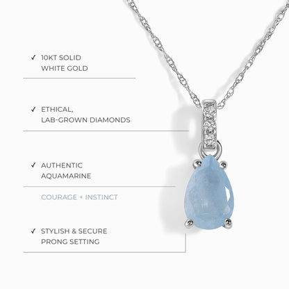 Aquamarine Lab Diamond Necklace Sway - March Birthstone