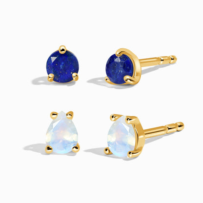 Lapis Lazuli Moonstone Petite Round & Teardrop Studs