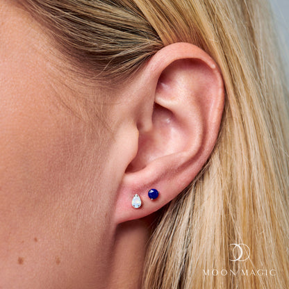 Lapis Lazuli Moonstone Petite Round & Teardrop Studs