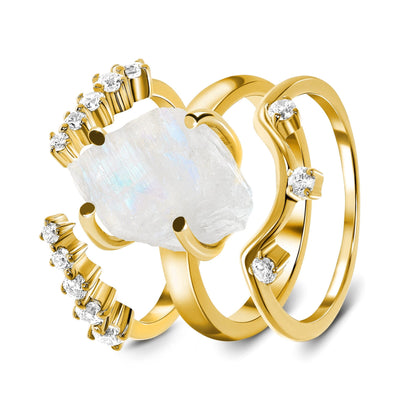 Raw Moonstone Ring & Archer Band & Cascade Band