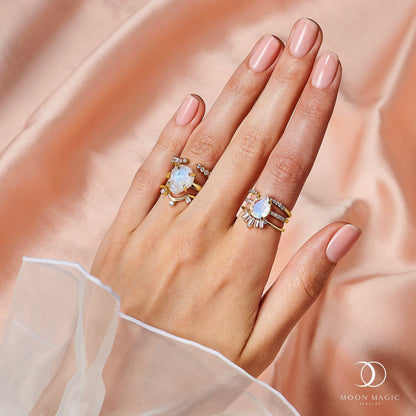 Raw Moonstone Ring & Archer Band & Cascade Band