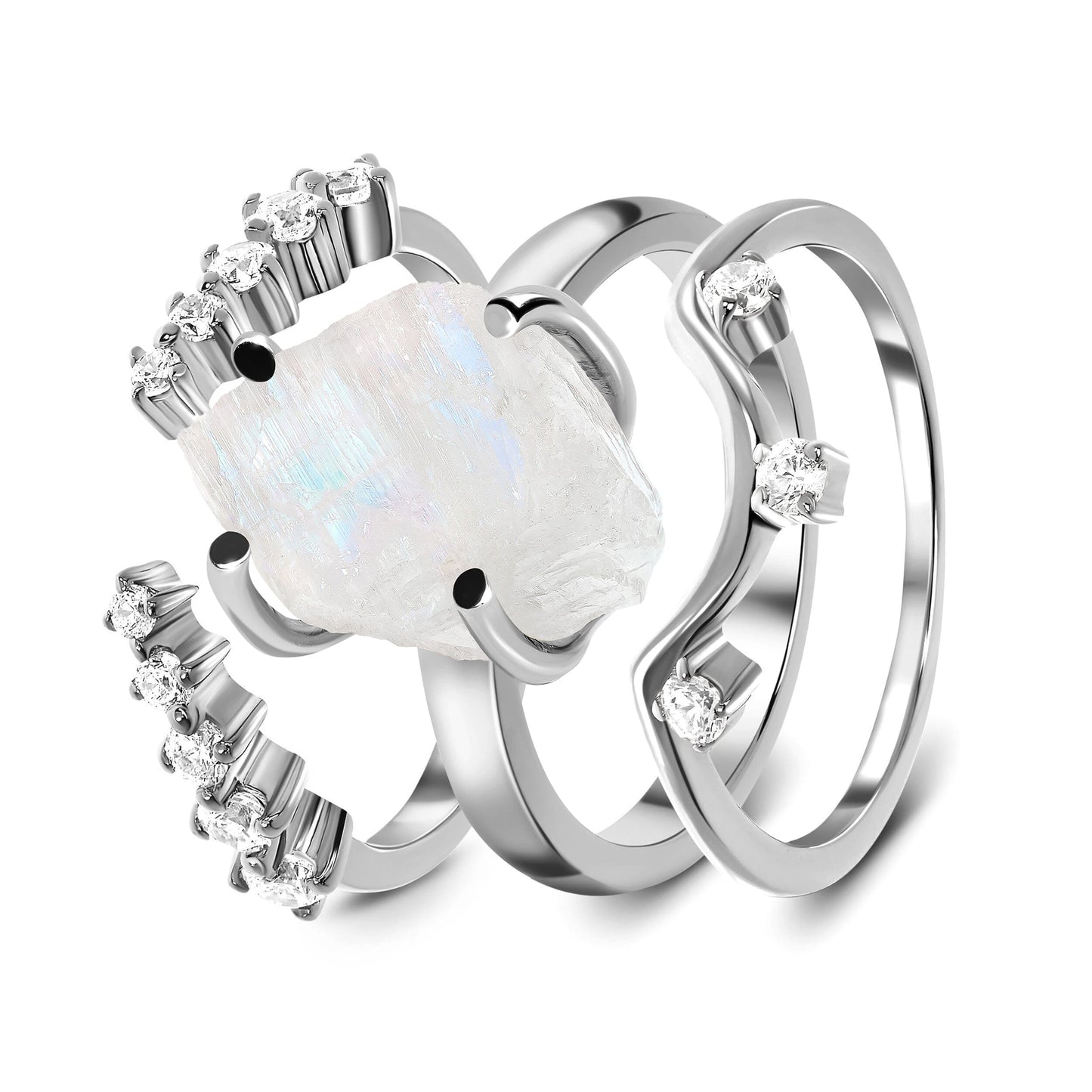 Raw Moonstone Ring & Archer Band & Cascade Band