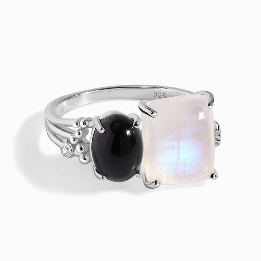 Moonstone Black Onyx Ring - Phantasia