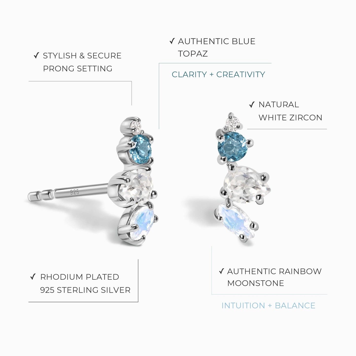 Moonstone Blue Topaz Earrings - Soaring Climbers