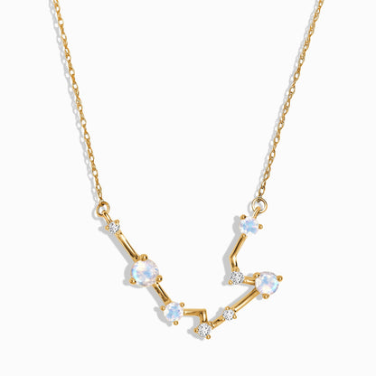 Moonstone Lab Diamond Necklace - Aquarius Zodiac Constellation