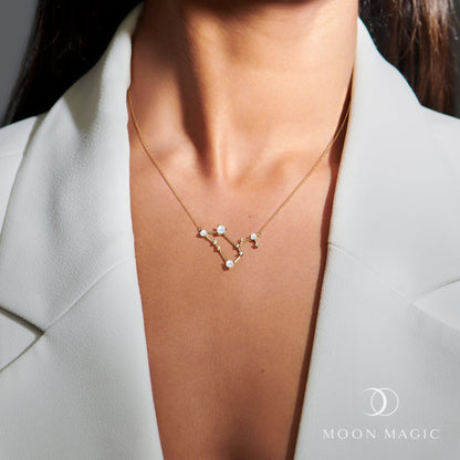 Moonstone Lab Diamond Necklace - Leo Zodiac Constellation