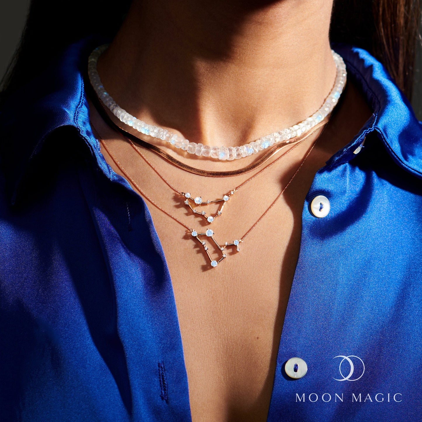 Moonstone Diamond Necklace - Capricorn Zodiac Constellation