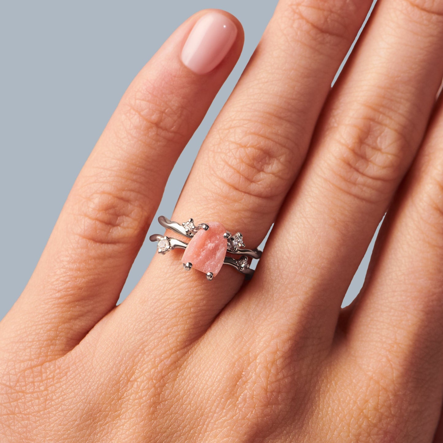 Raw Crystal Ring - Flow Pink Opal