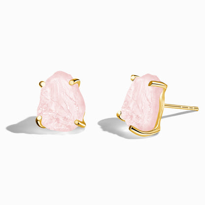 Raw Crystal Studs - Rose Quartz Studs