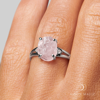 Rose Quartz Diamond Ring - Raw Beauty