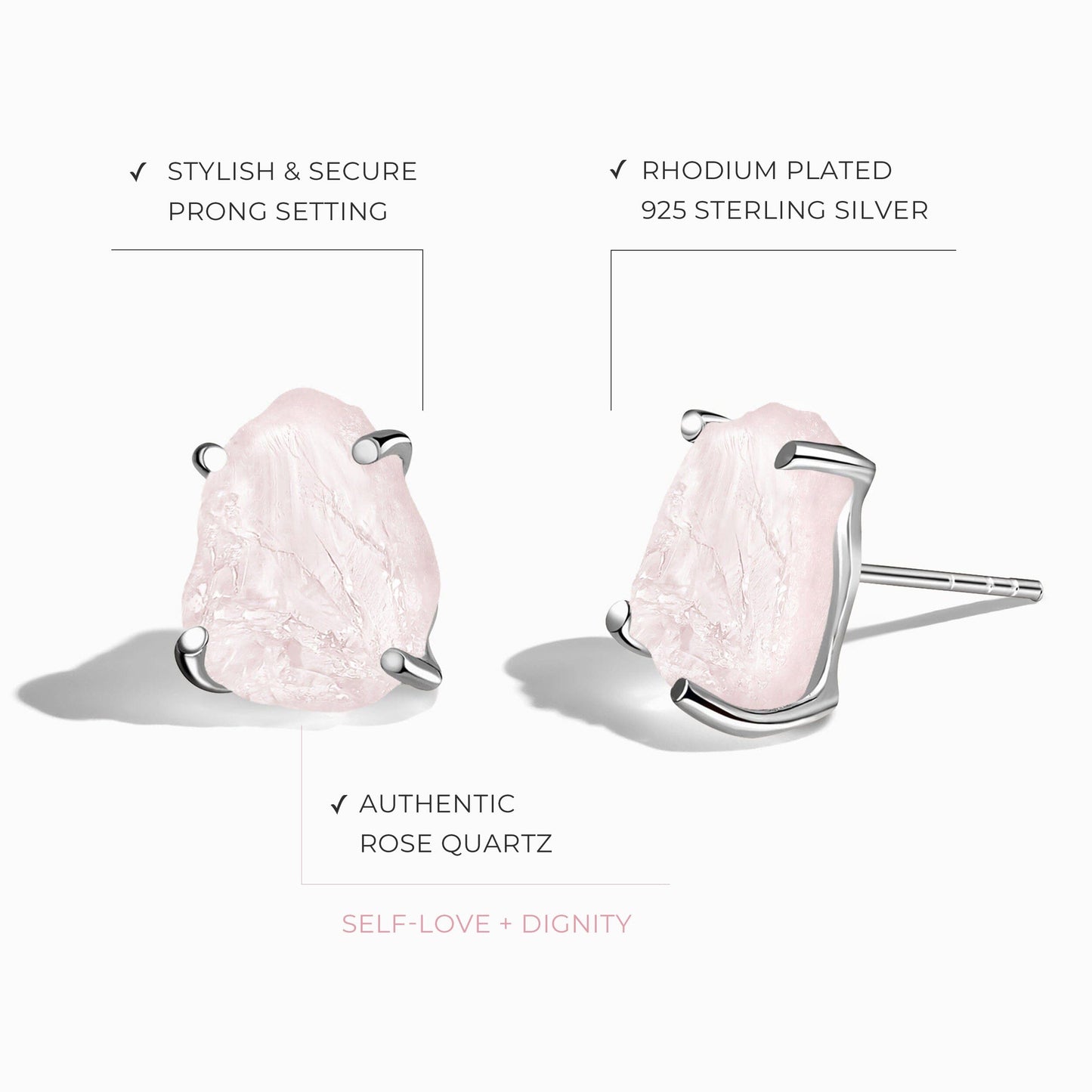 Raw Crystal Studs - Rose Quartz Studs