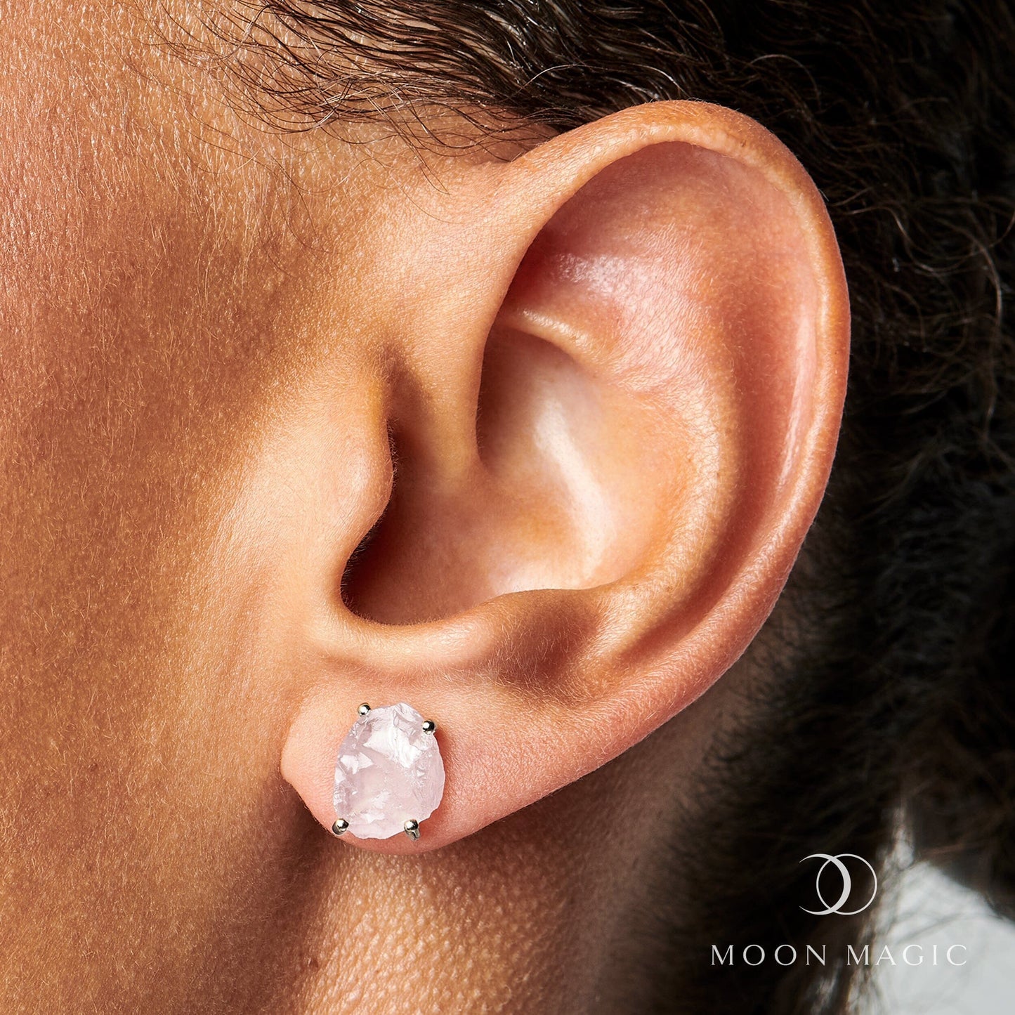 Raw Crystal Studs - Rose Quartz Studs