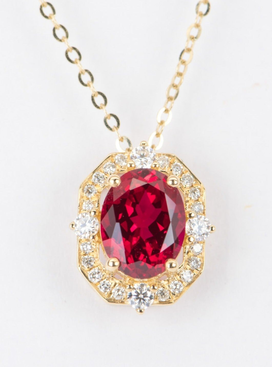 2.1ct Lab Ruby with Moissanite Halo Pendant Charm 18K Gold Pigeon Blood Red Gemstone OOAK R4363