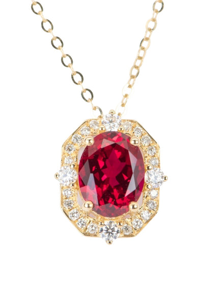 2.1ct Lab Ruby with Moissanite Halo Pendant Charm 18K Gold Pigeon Blood Red Gemstone OOAK R4363