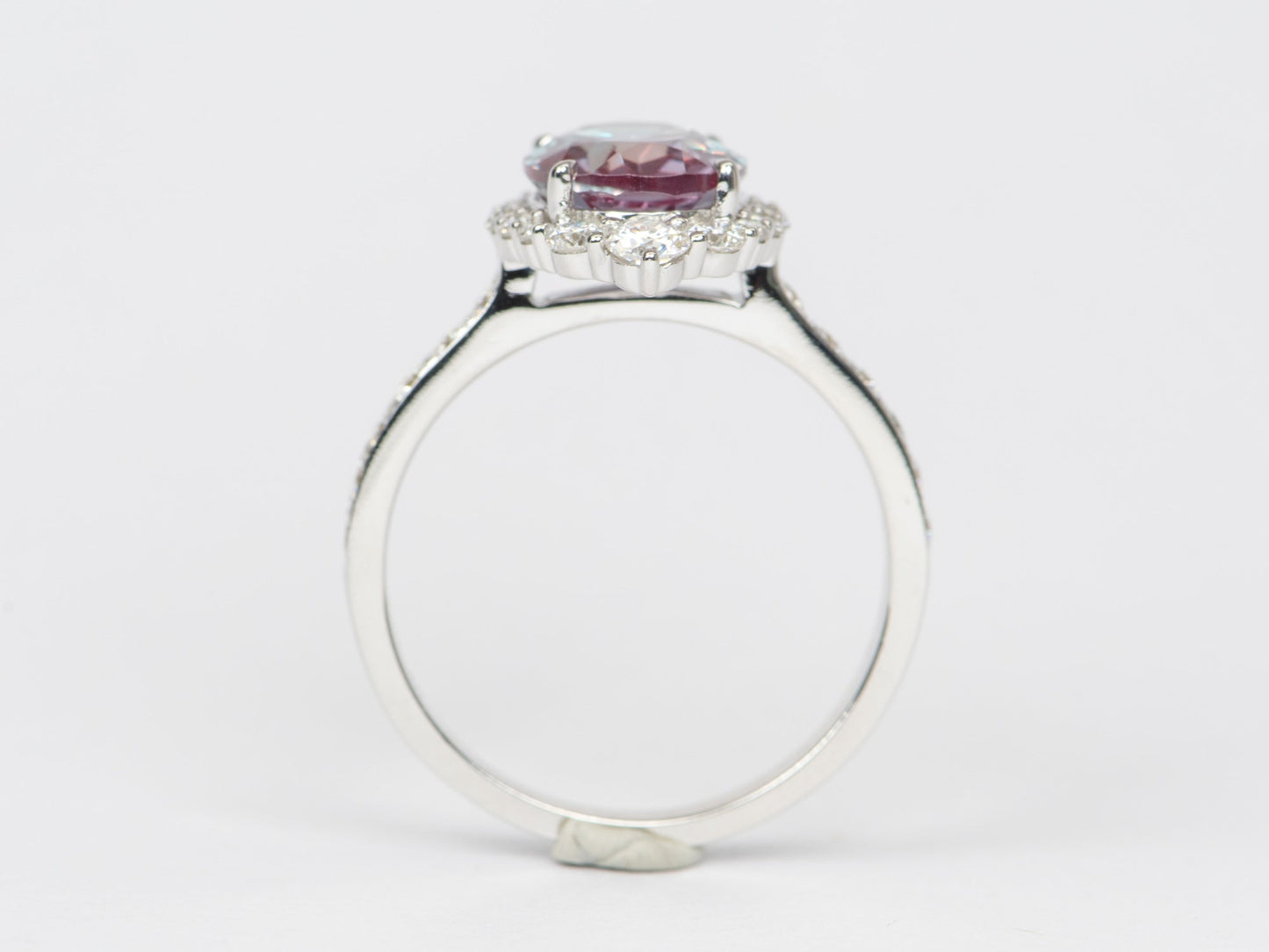 3.26ct Lab Alexandrite with Moissanite Halo and Band Engagement Ring 14K White Gold R6429