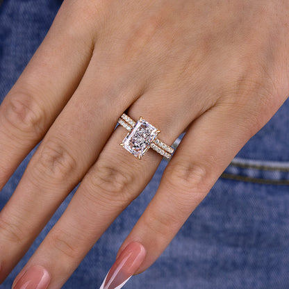 Gorgeous 3.5 Carat Radiant Cut Wedding Ring Set In Sterling Silver