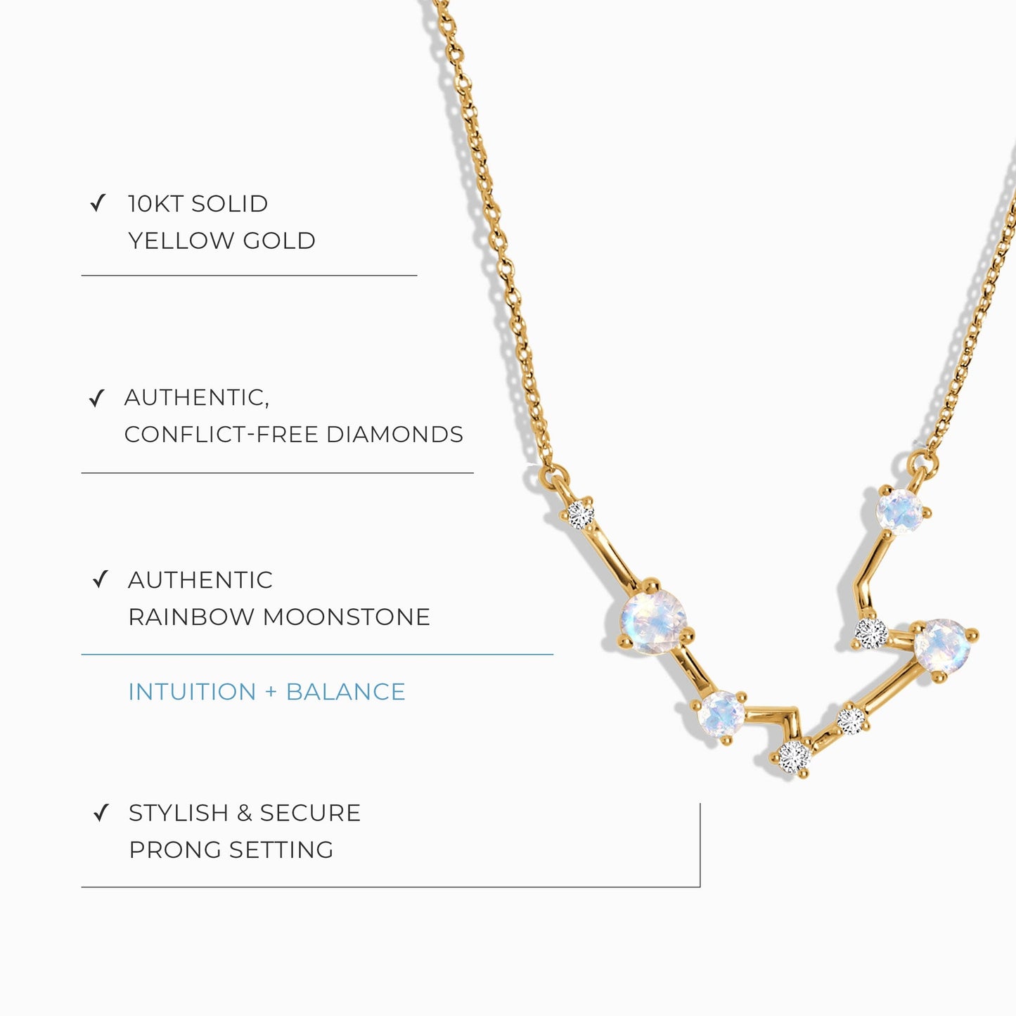 Moonstone Diamond Necklace - Aquarius Zodiac Constellation