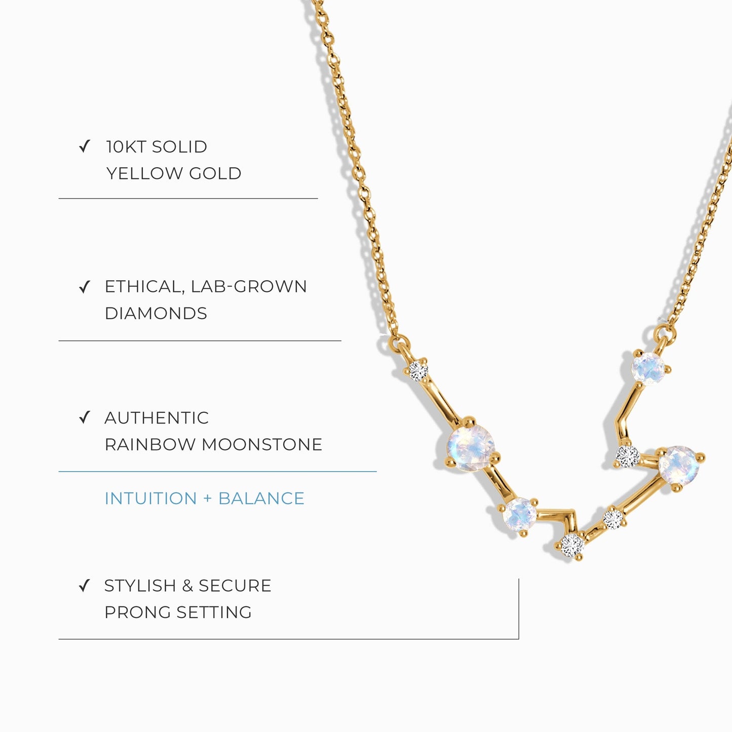 Moonstone Lab Diamond Necklace - Aquarius Zodiac Constellation