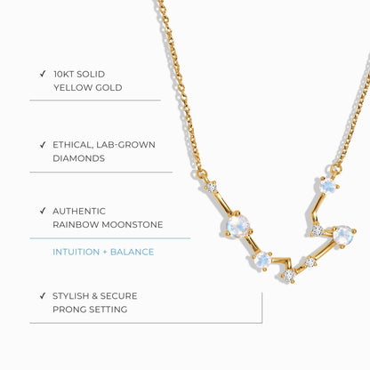 Moonstone Lab Diamond Necklace - Aquarius Zodiac Constellation