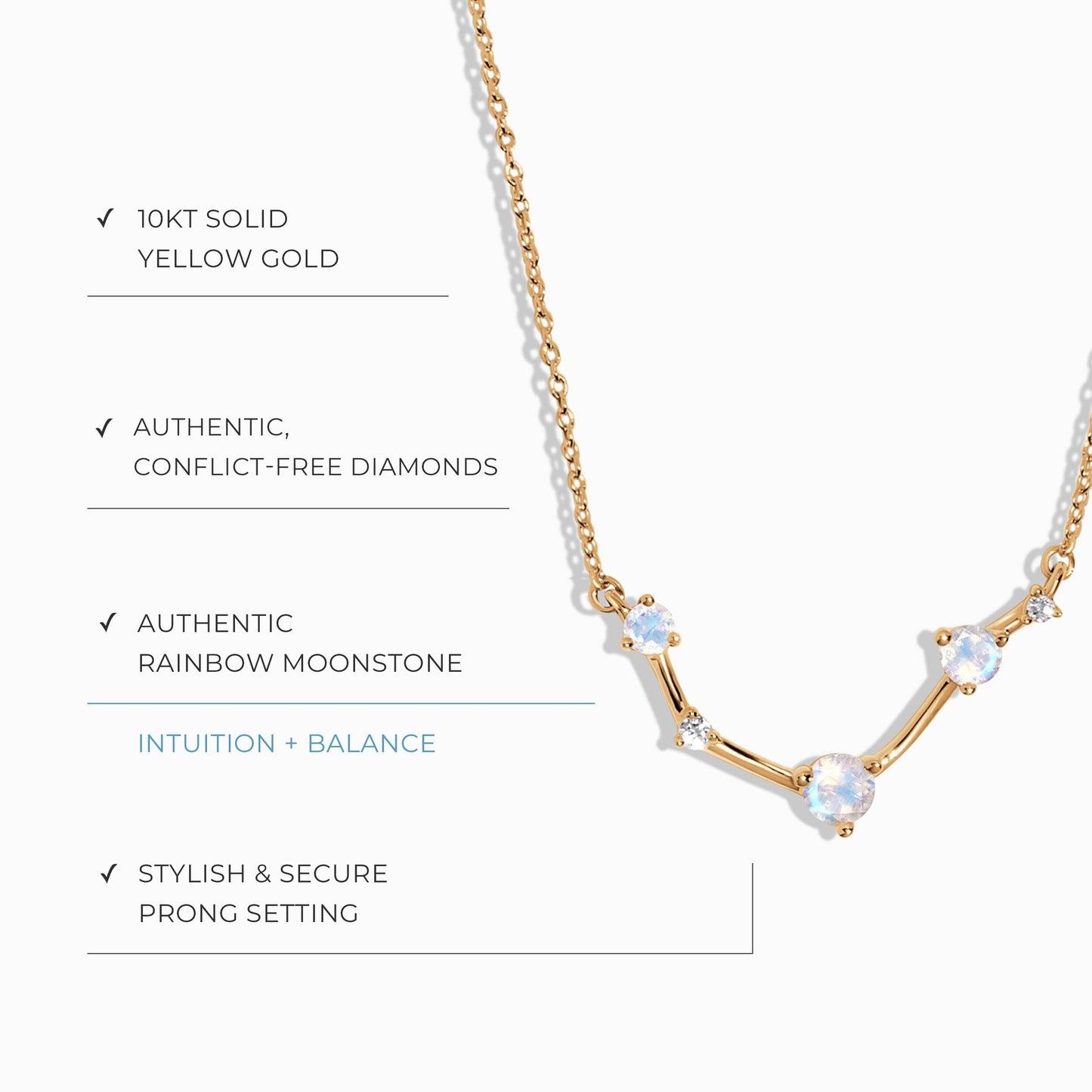 Moonstone Diamond Necklace - Aries Zodiac Constellation