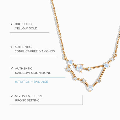 Moonstone Diamond Necklace - Capricorn Zodiac Constellation