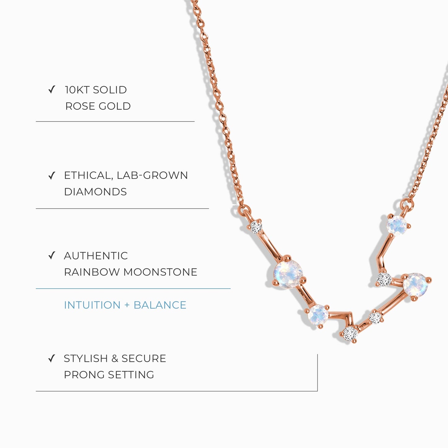 Moonstone Lab Diamond Necklace - Aquarius Zodiac Constellation