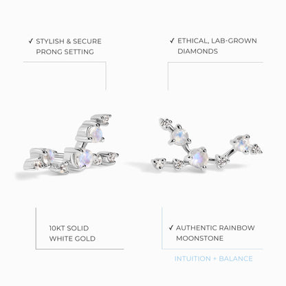 Moonstone Lab Diamond Earrings - Taurus Zodiac Constellation