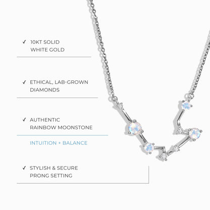 Moonstone Lab Diamond Necklace - Aquarius Zodiac Constellation