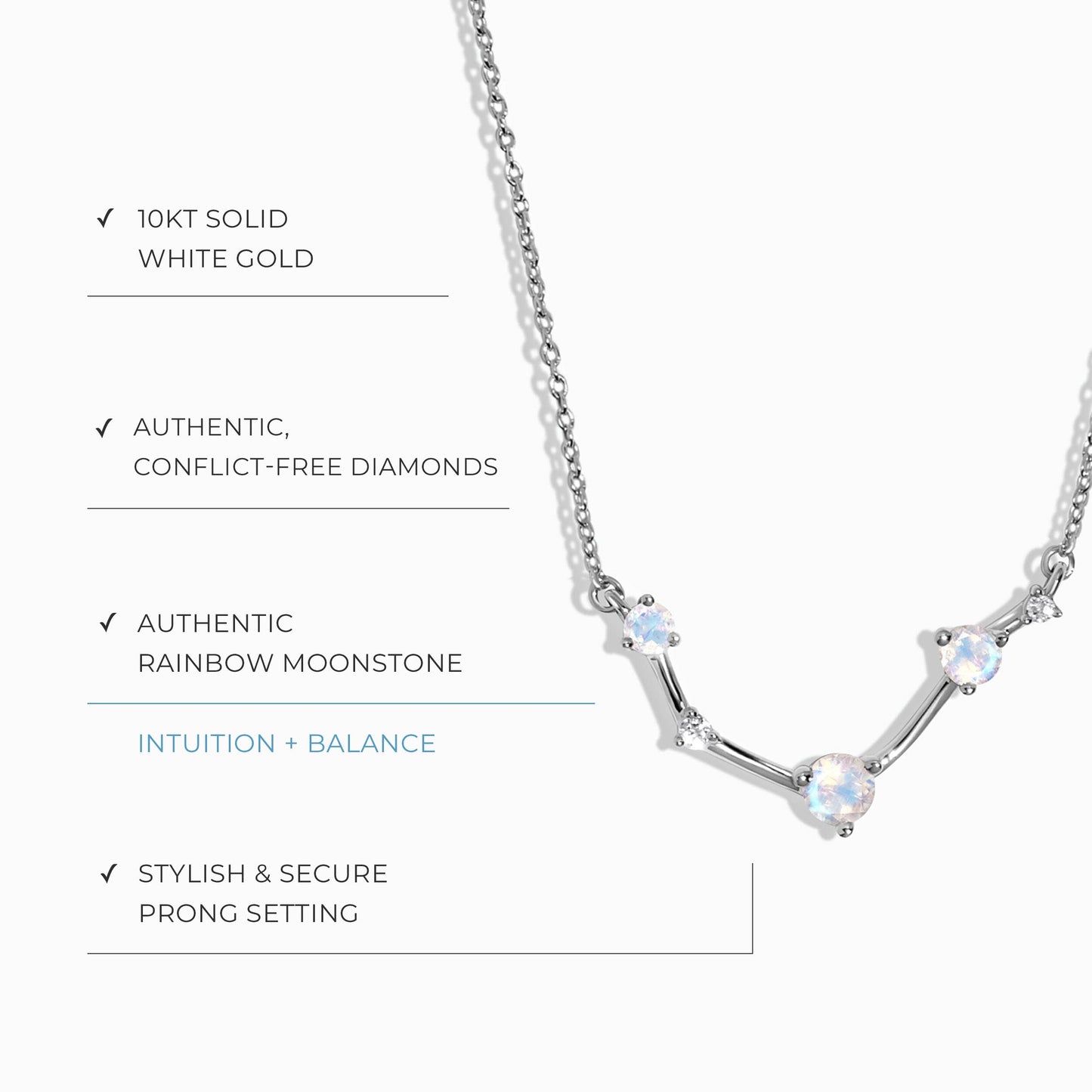 Moonstone Diamond Necklace - Aries Zodiac Constellation