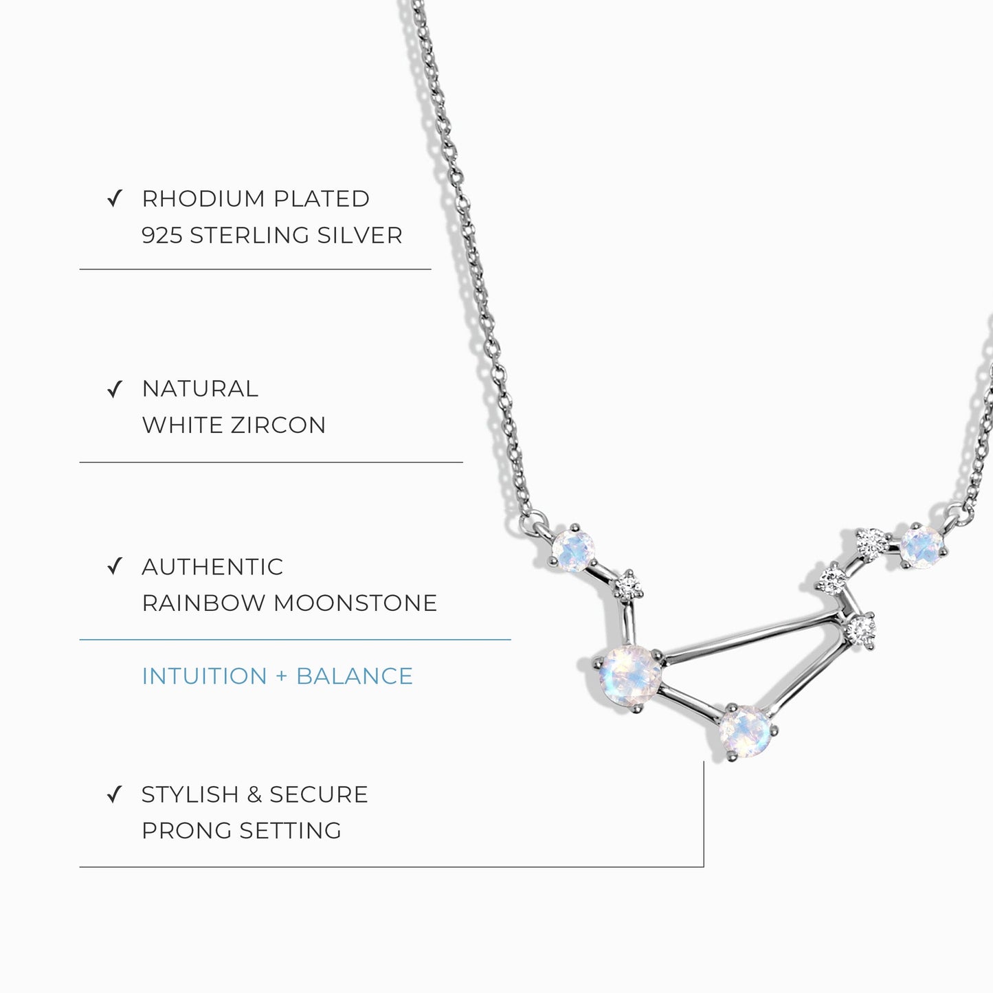 Moonstone Necklace - Libra Zodiac Constellation