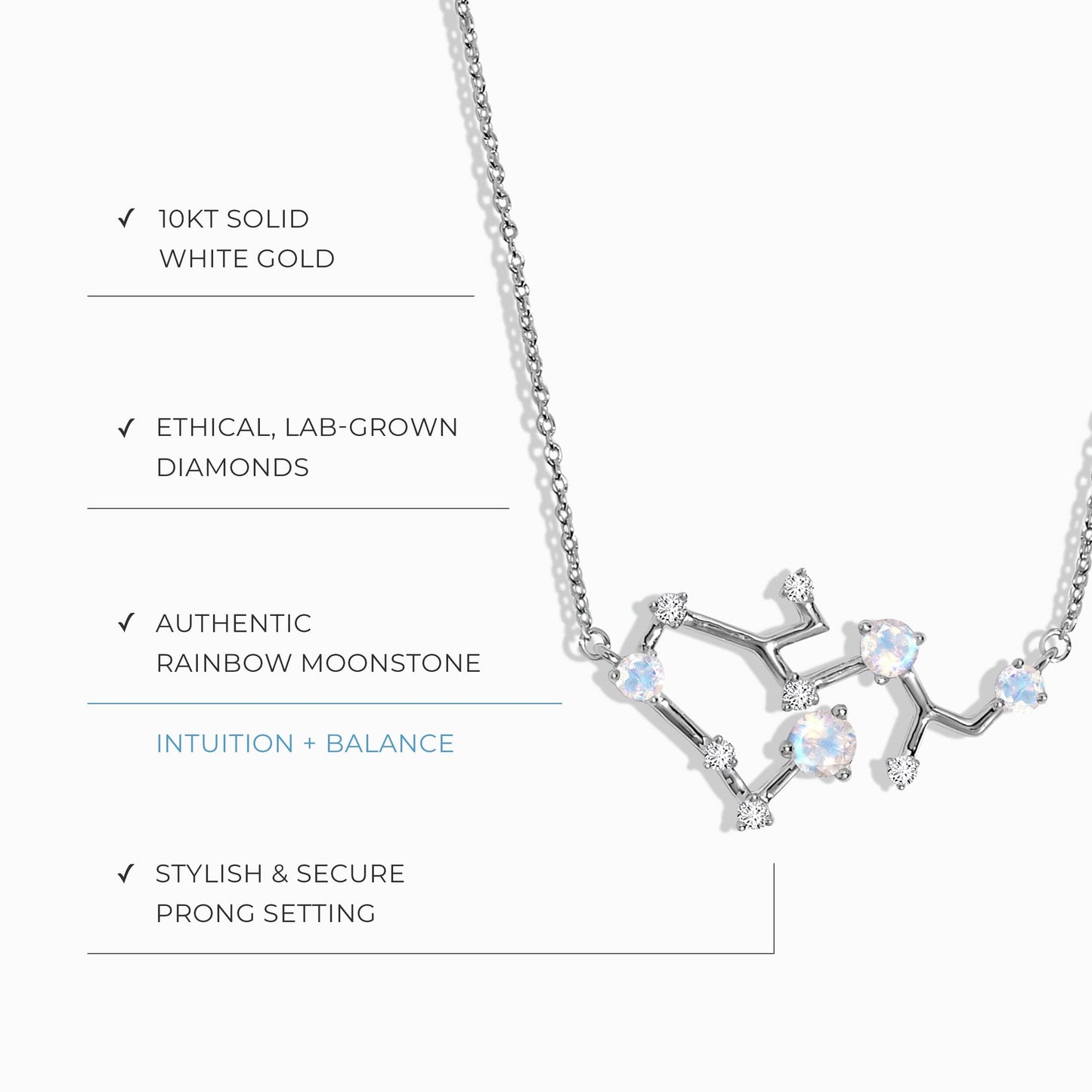 Moonstone Lab Diamond Necklace - Sagittarius Zodiac Constellation