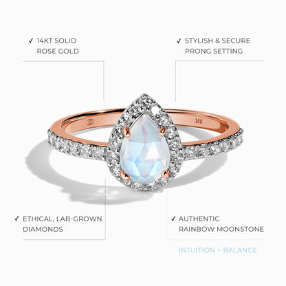 Moonstone Lab Diamond Ring - Tear of Joy