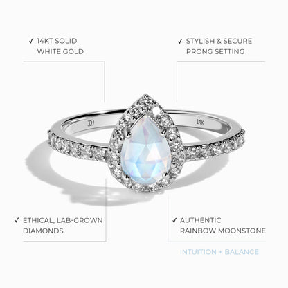 Moonstone Lab Diamond Ring - Tear of Joy