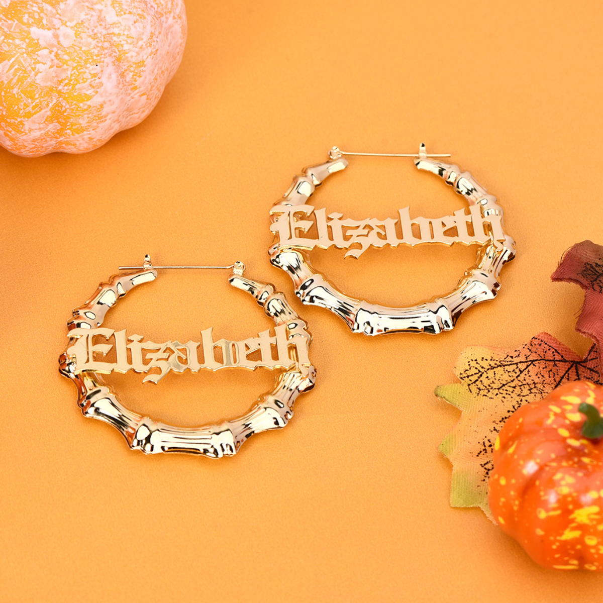 Gold Plated Custom Bamboo Hoops Name Earrings