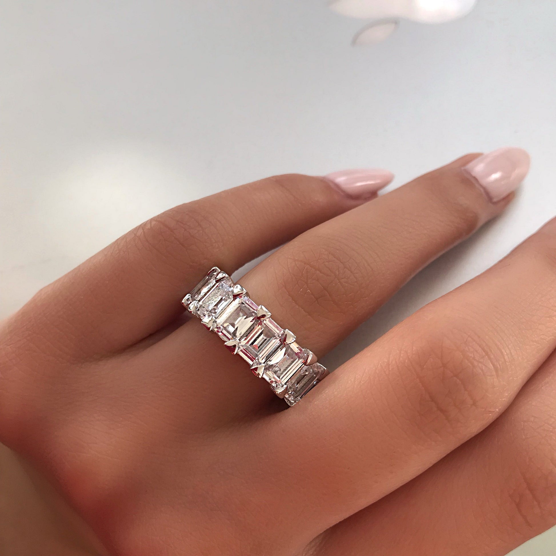 Luxurious Sona Simulated Diamond Wedding Band Set For Women In Sterling Silver-Maxinejewelry