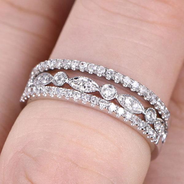 Full Eternity 3PC Stacking Wedding Band Set In White Gold Plated-Maxinejewelry