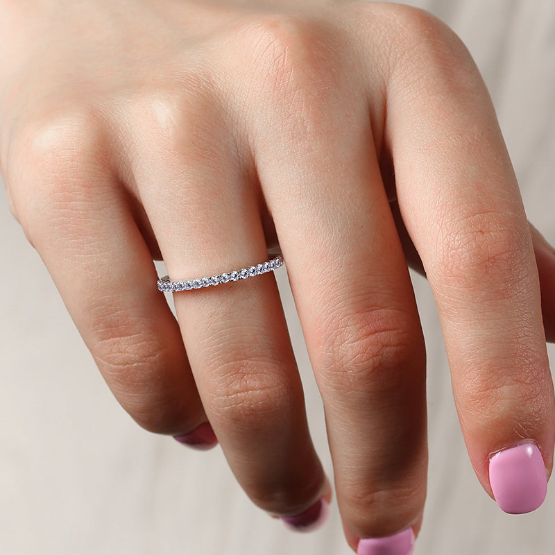 Sterling Silver Classic Full Eternity Thin Wedding Band For Women-Maxinejewelry