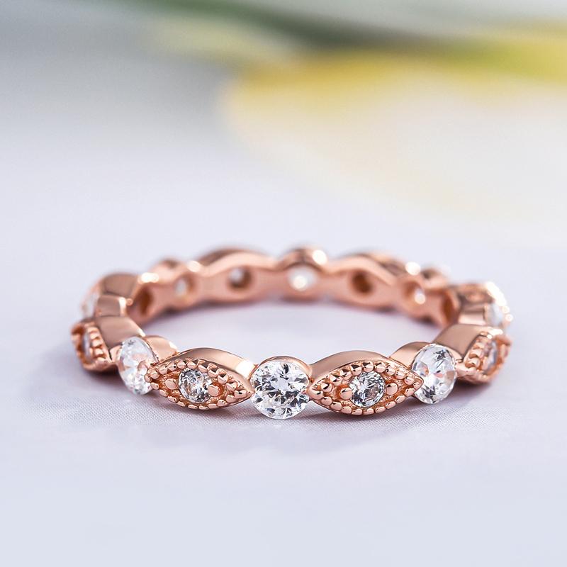 Vintage Art Rose Gold Round Cut Wedding Band For Women In Sterling Silver-Maxinejewelry