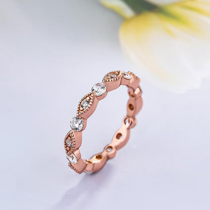 Vintage Art Rose Gold Round Cut Wedding Band For Women In Sterling Silver-Maxinejewelry