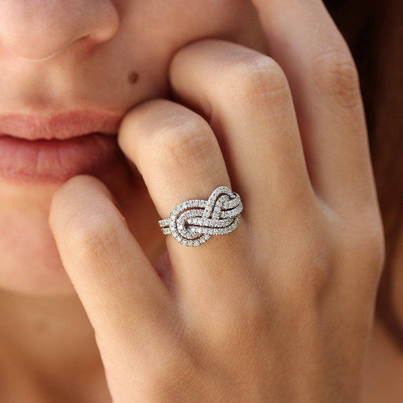 Gorgeous Pave Infinity Knot Design Wedding Band for Women In Sterling Silver-Maxinejewelry