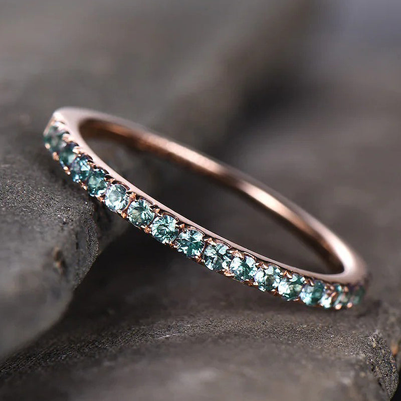 Half Eternity Rose Gold Paraiba Tourmaline Women's Wedding Band In Sterling Silver-Maxinejewelry