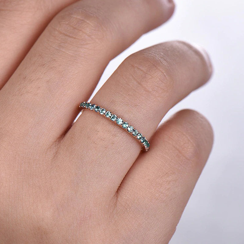 Half Eternity Rose Gold Paraiba Tourmaline Women's Wedding Band In Sterling Silver-Maxinejewelry