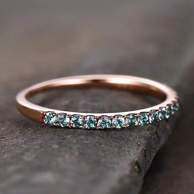 Half Eternity Rose Gold Paraiba Tourmaline Women's Wedding Band In Sterling Silver-Maxinejewelry