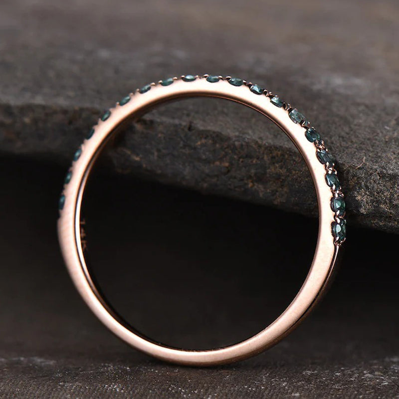 Half Eternity Rose Gold Paraiba Tourmaline Women's Wedding Band In Sterling Silver-Maxinejewelry