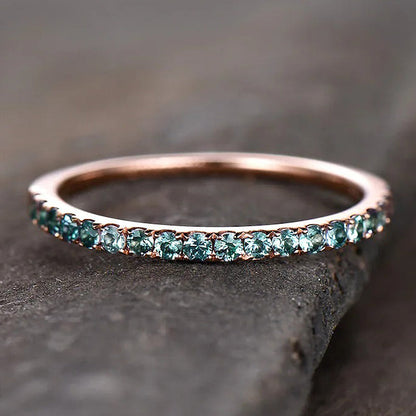 Half Eternity Rose Gold Paraiba Tourmaline Women's Wedding Band In Sterling Silver-Maxinejewelry