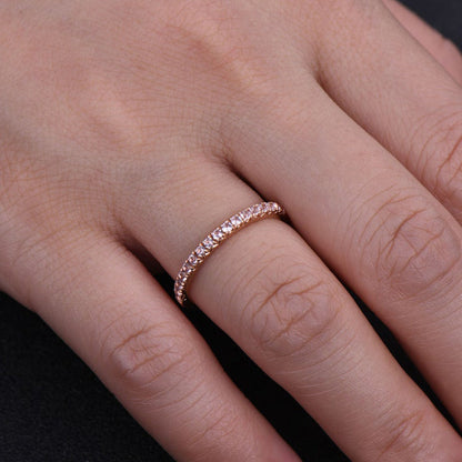 Half Eternity Rose Gold Peachy Pink Stone Women's Wedding Band In Sterling Silver-Maxinejewelry