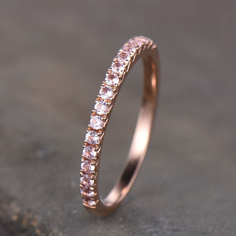 Half Eternity Rose Gold Peachy Pink Stone Women's Wedding Band In Sterling Silver-Maxinejewelry