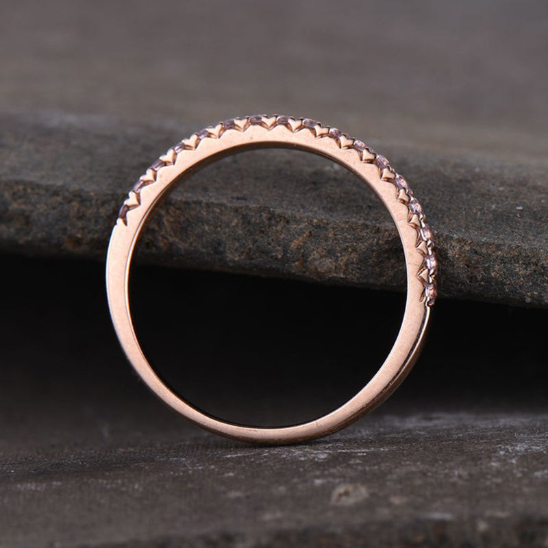 Half Eternity Rose Gold Peachy Pink Stone Women's Wedding Band In Sterling Silver-Maxinejewelry